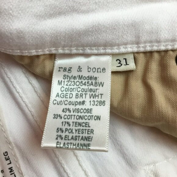 Rag & Bone White Fit 2 Slim Leg Standard Issue Jeans Mens 31 Buttonfly Aged Brig - Picture 13 of 15